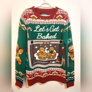 Amnesia let's get baked gingerbread ugly christmas sweater sz L